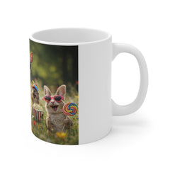 Funny Deer & Friends Coffee Mug — Cute Sunglasses Fawn Holding Soda (11oz)