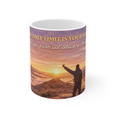 Motivational Sunrise Mug — "The Only Limit Is Your Mind" Inspirational Coffee Cup