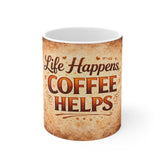 Life Happens, Coffee Helps Mug — Vintage Coffee Lover 11oz Ceramic