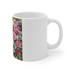 Floral Bouquet Coffee Mug — Pink Roses & Lilies 11oz Ceramic