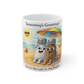 Seasoning's Greetings Mug — "You're the Salt to My Pepper" Beach Couple Coffee Cup