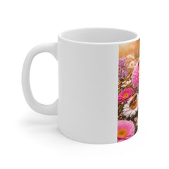 Floral Bee Garden Mug — 11oz Floral Tea Coffee Cup with Bees