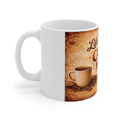 Coffee Mug – "Life Happens, Coffee Helps" Vintage Ceramic 11oz