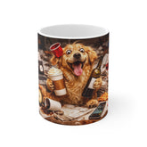 Funny Golden Retriever Coffee Mug – Cute Dog with Coffee & Wine 11oz Ceramic Mug
