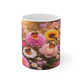 Floral Bee Garden Mug — 11oz Floral Tea Coffee Cup with Bees