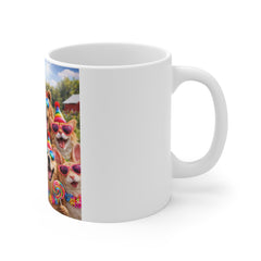 Party Animals Rainbow Mug — Cute Dogs & Farm Friends with Sunglasses and Treats
