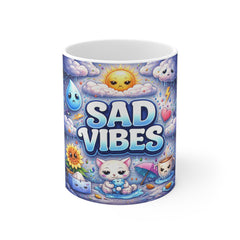 Sad Vibes Ceramic Coffee Mug — Cute Kawaii Rainy Day Design