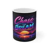 Chase The Dream Mug — Retro 80s Sunset Neon Coffee Cup