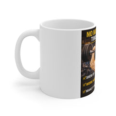 Motivational Gym Mug — “No More Excuses, Time to Crush It!” Corgi Weightlifting Coffee Cup