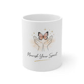 Nourish Your Spirit Mug — Butterfly Hands Inspirational Ceramic Coffee Cup