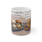 Therapist Cookie Comic Mug — 'Low Elf-steem' Humorous Mental Health Coffee Cup