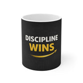 Discipline Wins Mug — Motivational Coffee Cup for Productivity & Success