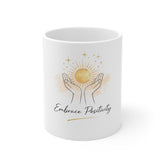 Embrace Positivity Mug — Sun & Hands Inspirational Coffee Cup