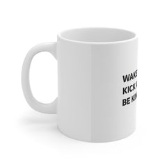 Motivational Emoji Coffee Mug - "Wake Up. Kick Ass. Be Kind." 11oz