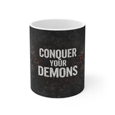 Conquer Your Demons Mug — 11oz Motivational Gothic Coffee Cup