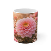 Pink Dahlia Floral Mug — Vintage Garden Coffee Cup, Mother's Day Gift