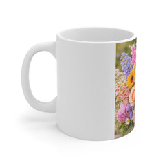 Floral Bouquet 11oz Ceramic Mug — Colorful Spring Flowers Coffee Cup, Gift for Mom