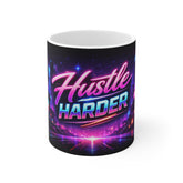 Hustle Harder Mug — Retro Neon Motivational Coffee Cup
