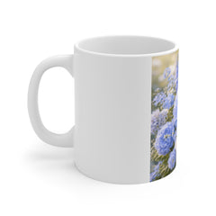 Blue Hydrangea Floral Mug — Ceramic 11oz Coffee Cup