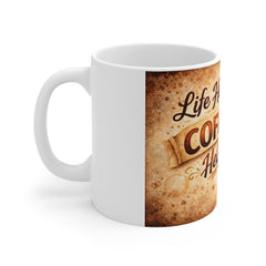 Life Happens Coffee Helps Mug — Vintage Coffee Lover Ceramic Cup