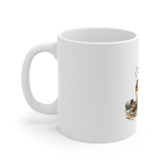 11oz Mug — Hilarious Drunk Goat Cartoon Coffee Cup (Pizza, Bottle & Chaos)