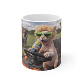 Funny Cat Driving Mug — Energi Pawz Sphynx Cat with Sunglasses Coffee Cup
