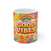 Good Vibes Mug — Colorful Retro Rainbow & Flower Coffee Cup