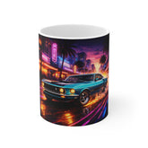 Retro Muscle Car Nightdrive Mug — Neon Cityscape 11oz Coffee Cup