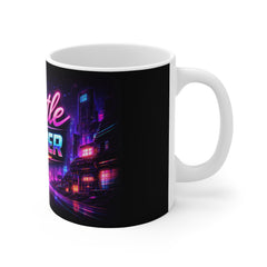 Hustle Harder Mug — Retro Neon Motivational Coffee Cup