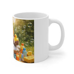 Cute Baby Monkey Bubble Bath Coffee Mug — 11oz White Ceramic Mug with Playful Rubber Duck Design