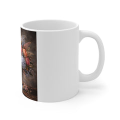 Vintage Floral Bouquet Mug — 11oz White Ceramic Coffee Cup