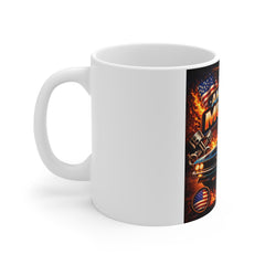 American Muscle Mug — Classic Muscle Car Coffee Cup with Eagle & Flags