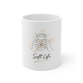 Soft Life Coffee Mug — Minimalist Hands Holding Cup Design
