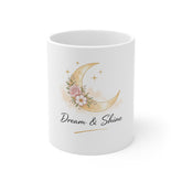 Dream & Shine Moon Mug — Floral Crescent Moon Coffee Cup