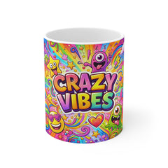 Crazy Vibes Colorful Cartoon Mug — Bright Rainbow Doodle Coffee Cup