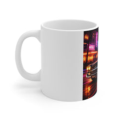 Retro Neon Muscle Car Mug — 11oz Vintage City Night Drive Coffee Cup