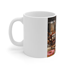 Funny Coffee Morning Mug — 'Rise & Grind' Cartoon Breakfast Characters