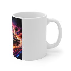 Retro Neon Muscle Car Mug — 11oz Vintage City Night Drive Coffee Cup