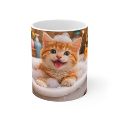 Cute Kitten in bath 11oz White Mug