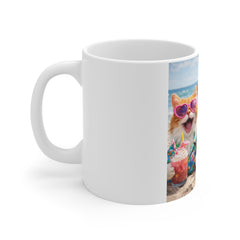 Happy Beach Party Cat Mug — Cute Kittens with Sunglasses, Donuts & Birthday Treats