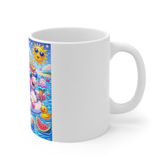 Cute Summer Unicorn & Duck Beach Mug — Colorful Rainbow Pool Float Coffee Cup (11oz)