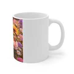 Floral Bee Garden Mug — 11oz Floral Tea Coffee Cup with Bees