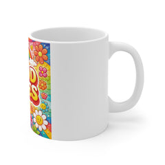 Good Vibes Mug — Colorful Retro Rainbow & Flower Coffee Cup