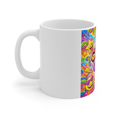 Crazy Vibes Colorful Cartoon Mug — Bright Rainbow Doodle Coffee Cup