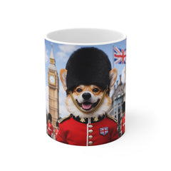 British Guard Corgi Mug — Cute UK Souvenir Coffee Cup with Big Ben and Union Jack