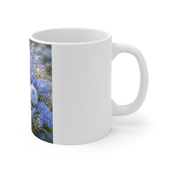 Blue Hydrangea Floral Mug — Ceramic 11oz Coffee Cup