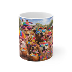 Party Animals Rainbow Mug — Cute Dogs & Farm Friends with Sunglasses and Treats