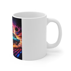 Retro Muscle Car Nightdrive Mug — Neon Cityscape 11oz Coffee Cup