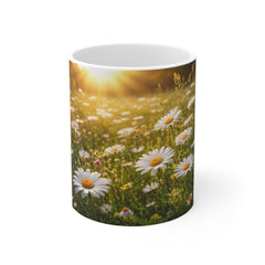 Daisy Field Sunrise Mug — Floral 11oz Coffee Cup