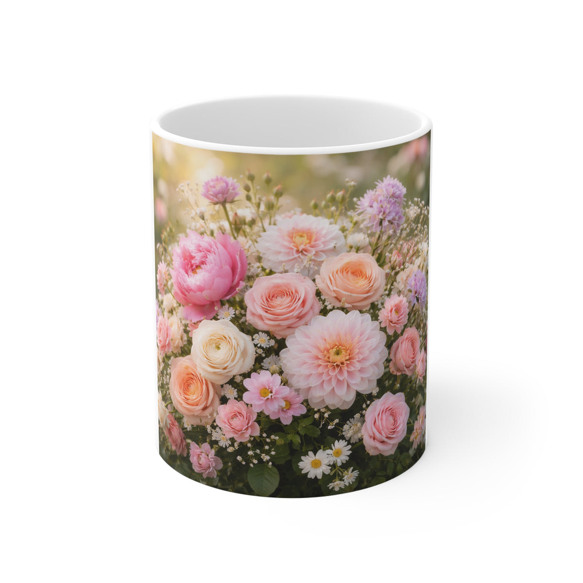 Pink Floral Bouquet Coffee Mug – Vintage Garden Flowers 11oz
